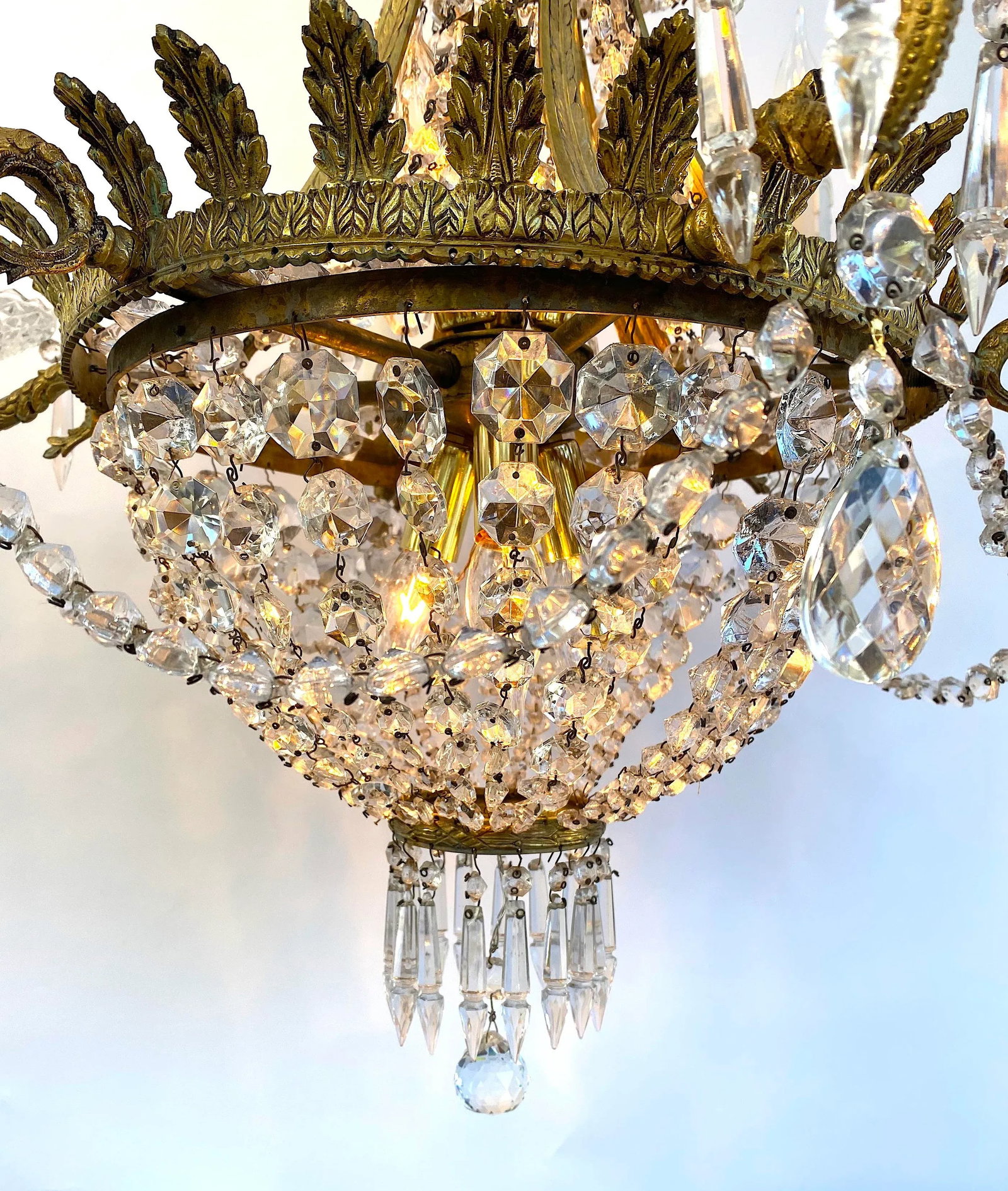 19th Century French Empire Gilt Bronze & Crystal Chandelier - 8