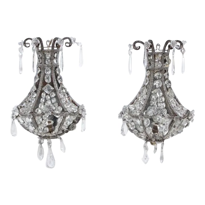 A Pair of Crystal Wall Sconces in the Manner of Jansen Circa 1940 (1 of 7)