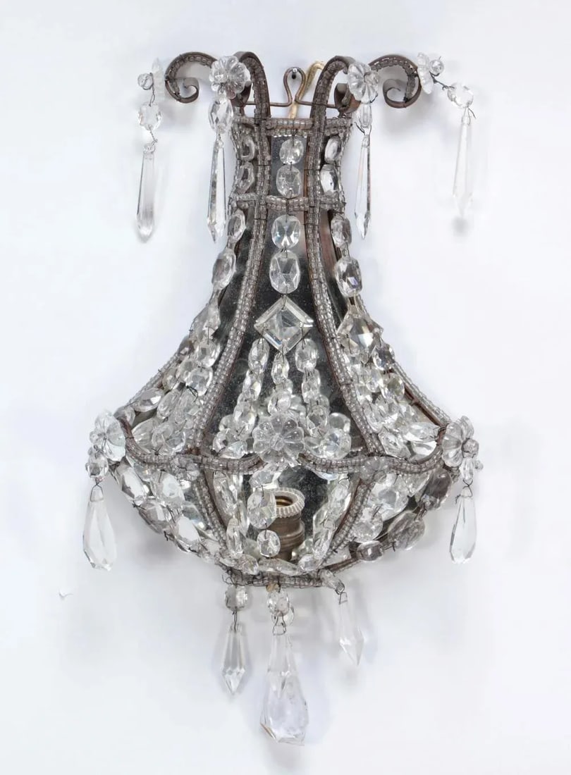 A Pair of Crystal Wall Sconces in the Manner of Jansen Circa 1940 - 2