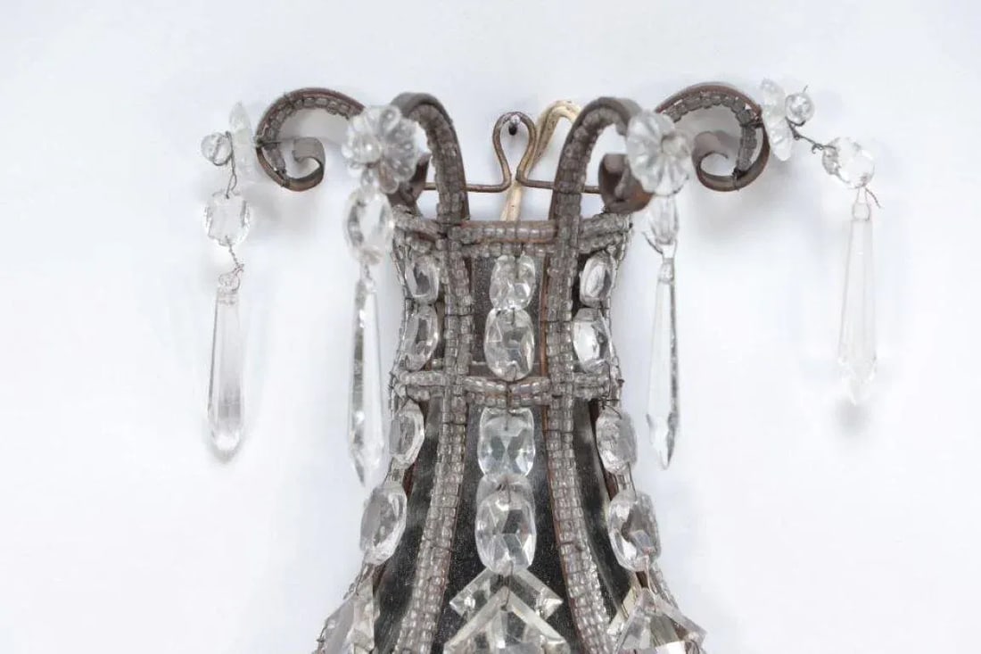 A Pair of Crystal Wall Sconces in the Manner of Jansen Circa 1940 - 3