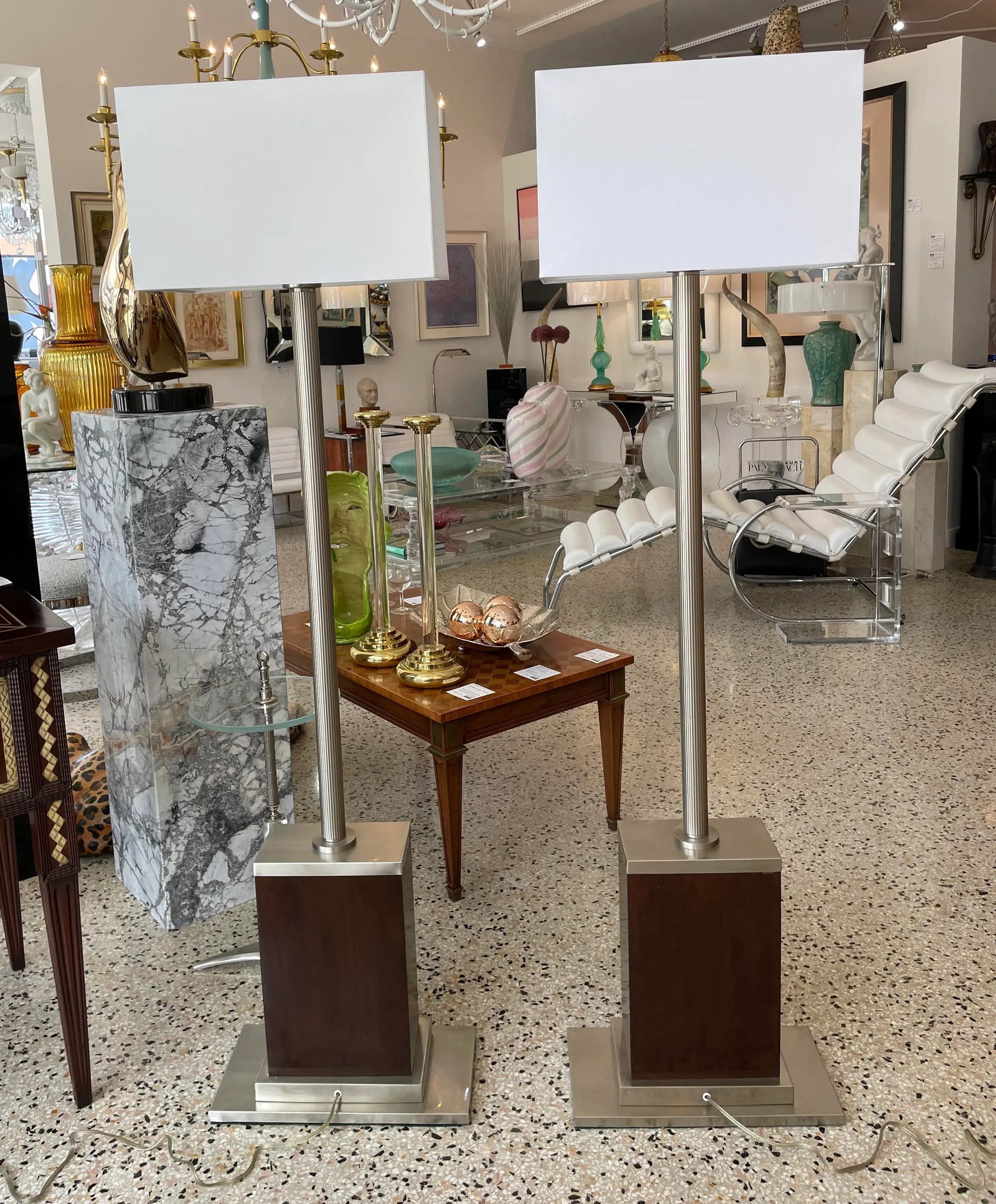 1990s Ralph Lauren Style Floor Lamps Art Deco Machine Age - a Pair - 2