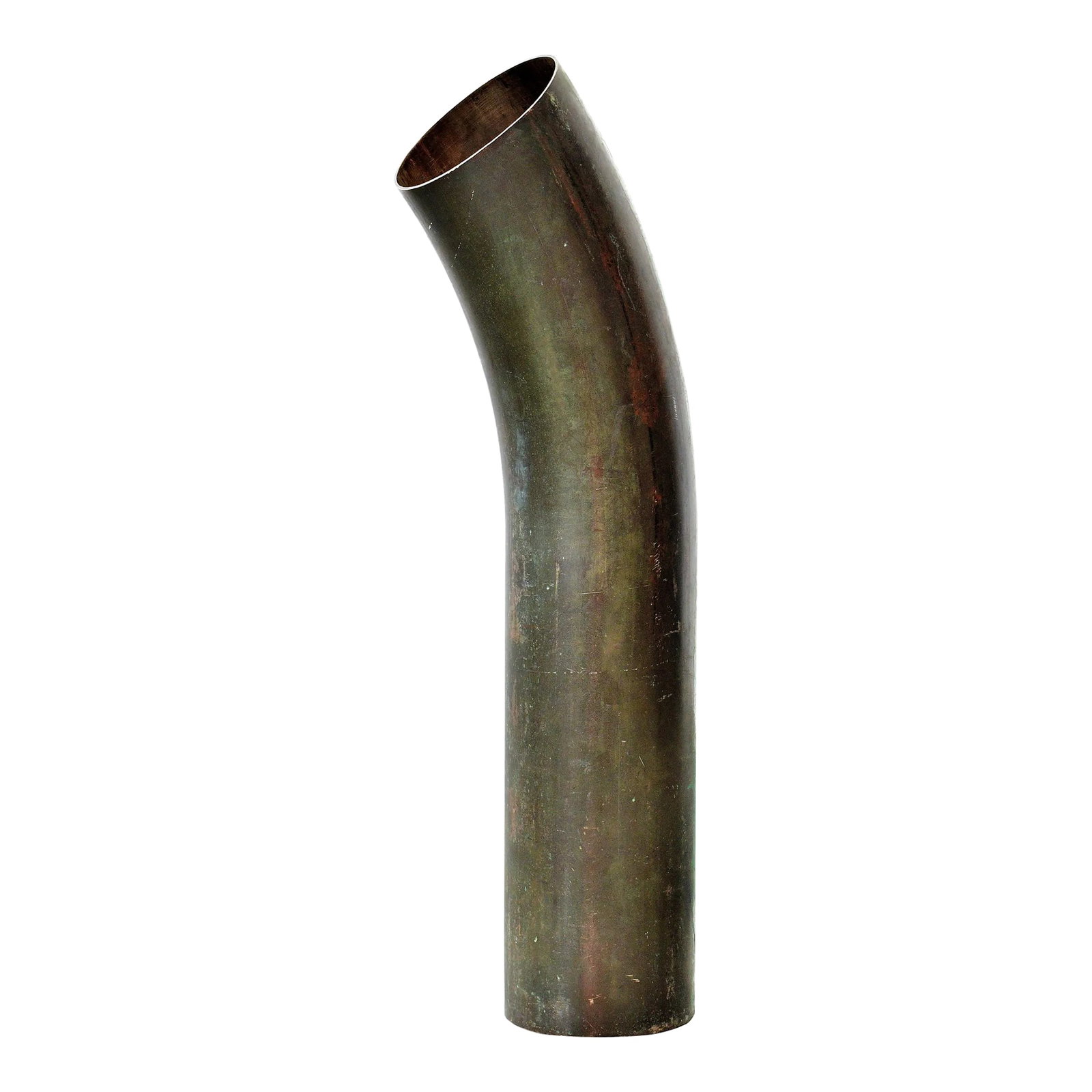 21st Century Copper Tube Lamp: A bent copper tube 6.5 inches wide with a slight curve at the top. A very rare industrial object turned into a floor lamp. 30.5' height. 2 E27 bulb sockets. Other styles of bulbs can be used if