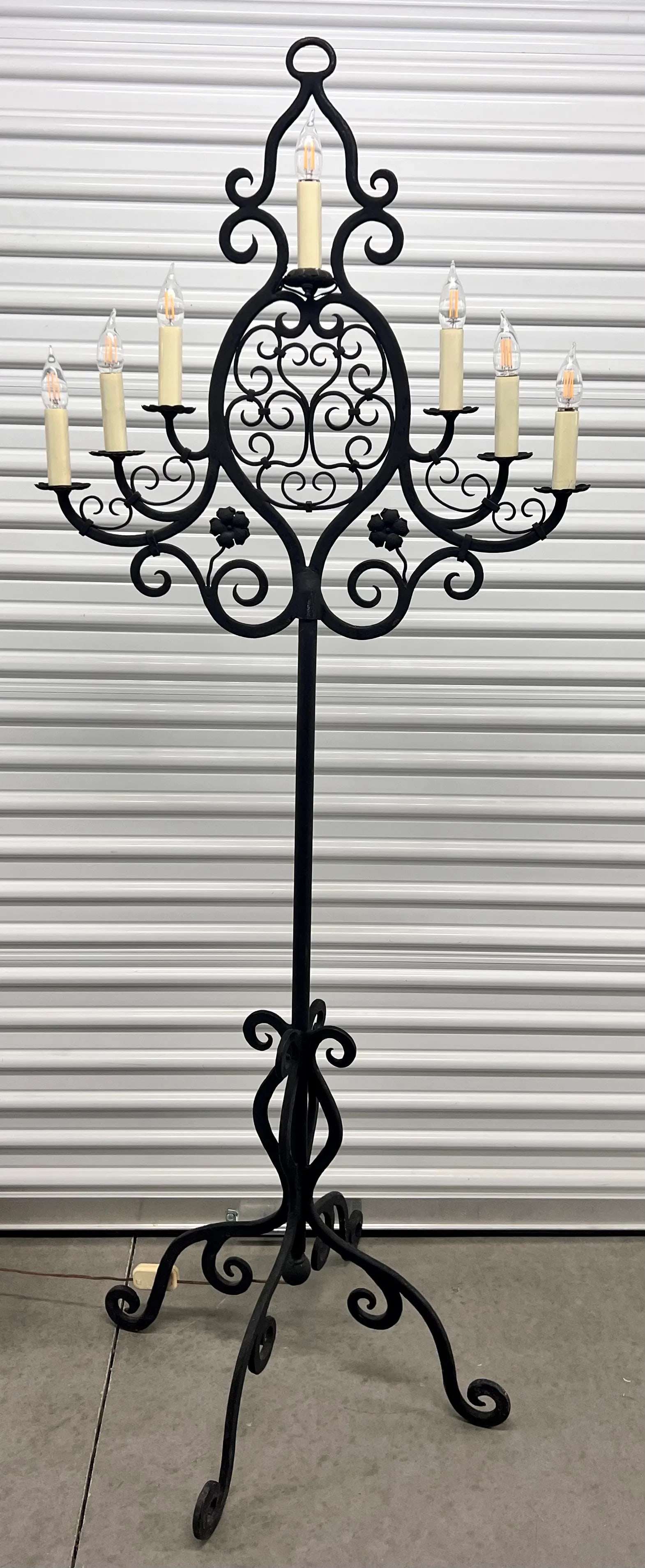 Late 19th Century Revival Medieval French Gothic Cathedral Forged Iron Electrified Floor Candelabra - 10