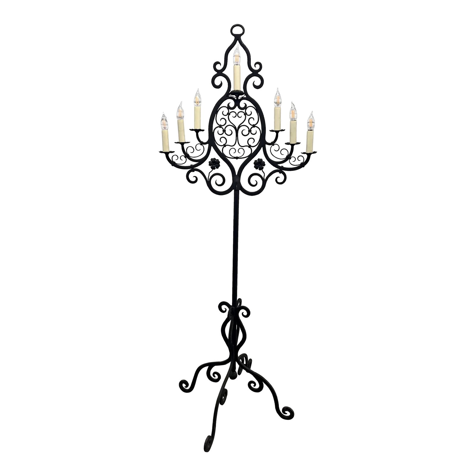 Late 19th Century Revival Medieval French Gothic Cathedral Forged Iron Electrified Floor Candelabra (1 of 10)