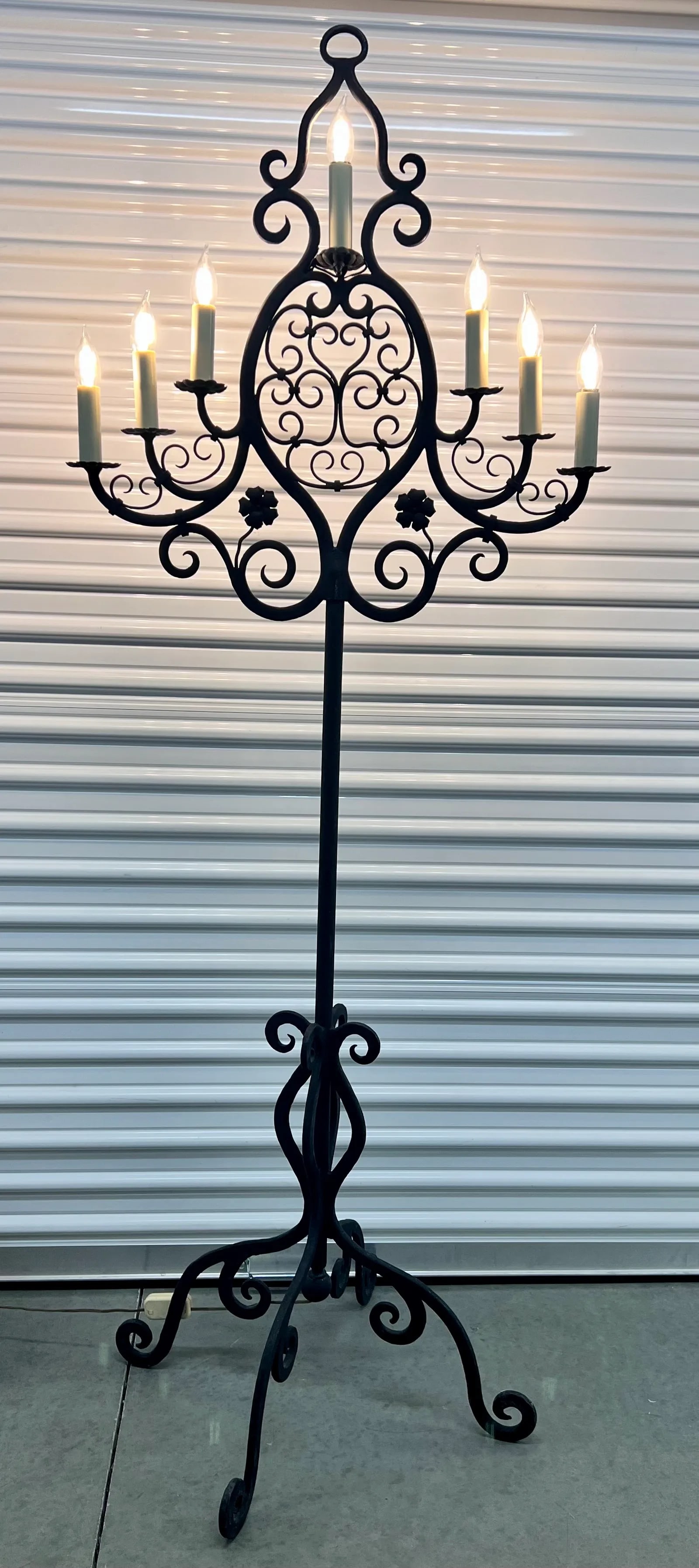 Late 19th Century Revival Medieval French Gothic Cathedral Forged Iron Electrified Floor Candelabra - 2