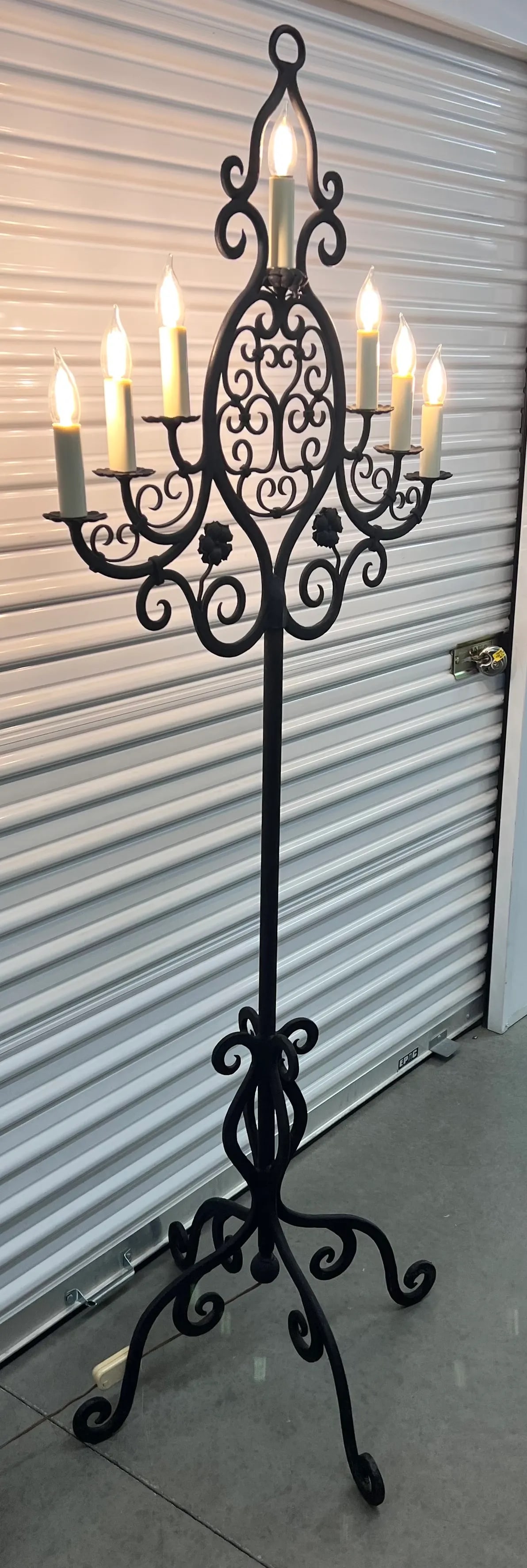 Late 19th Century Revival Medieval French Gothic Cathedral Forged Iron Electrified Floor Candelabra - 4