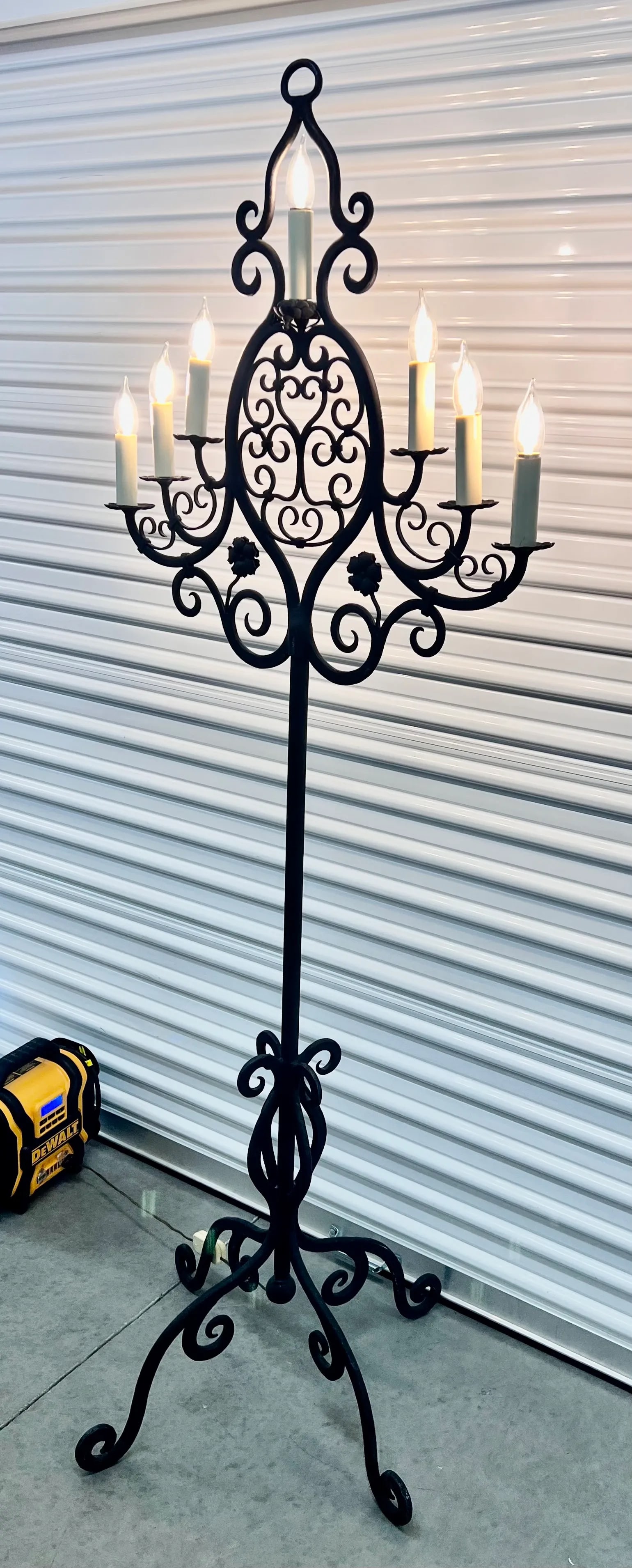 Late 19th Century Revival Medieval French Gothic Cathedral Forged Iron Electrified Floor Candelabra - 5