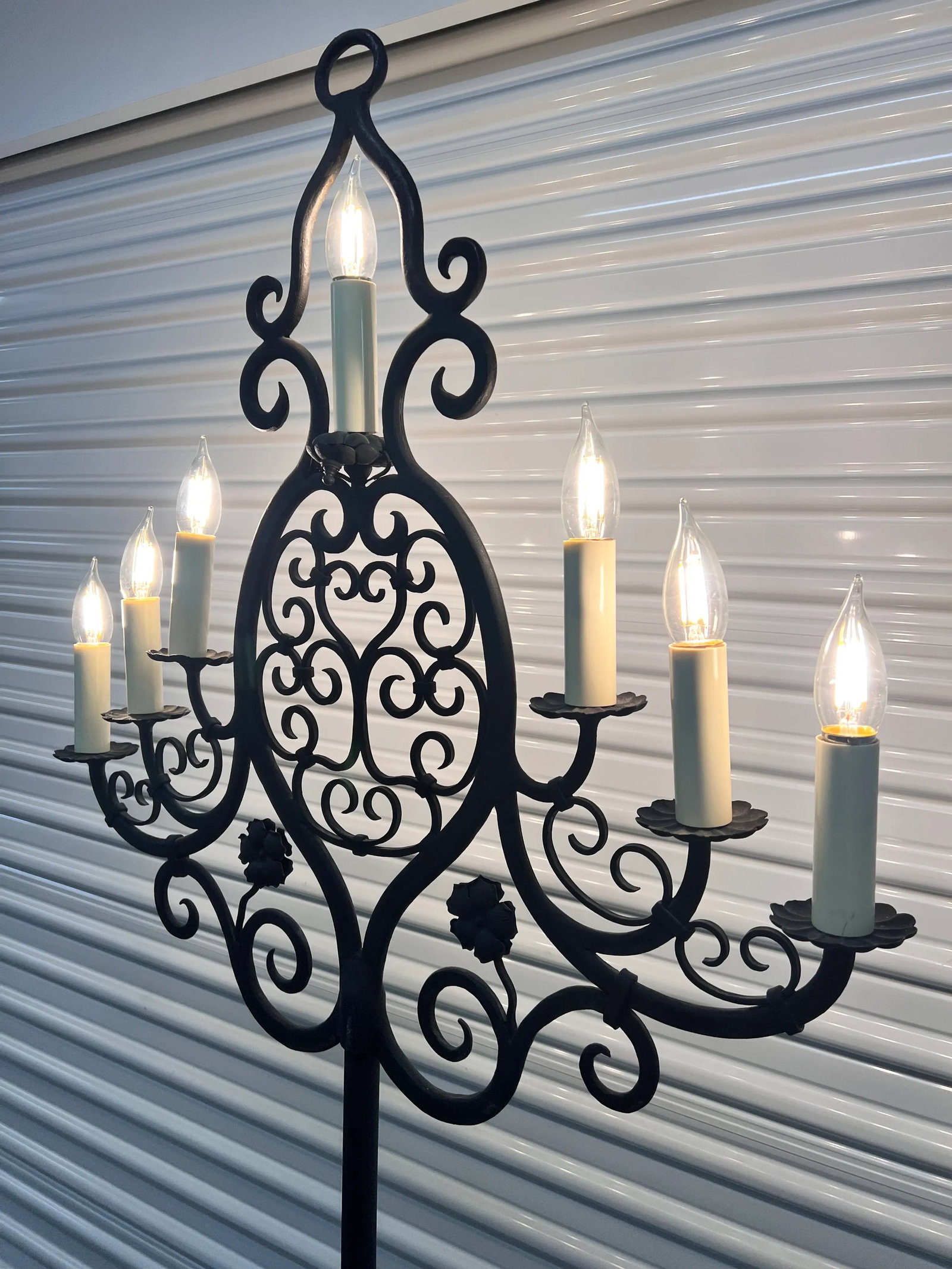 Late 19th Century Revival Medieval French Gothic Cathedral Forged Iron Electrified Floor Candelabra - 8