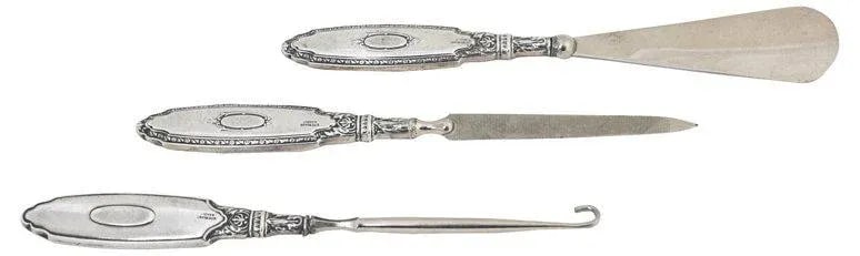 Sterling & Enamel Floral Dresser Set - 6 Pieces - 6