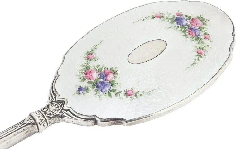 Sterling & Enamel Floral Dresser Set - 6 Pieces - 8
