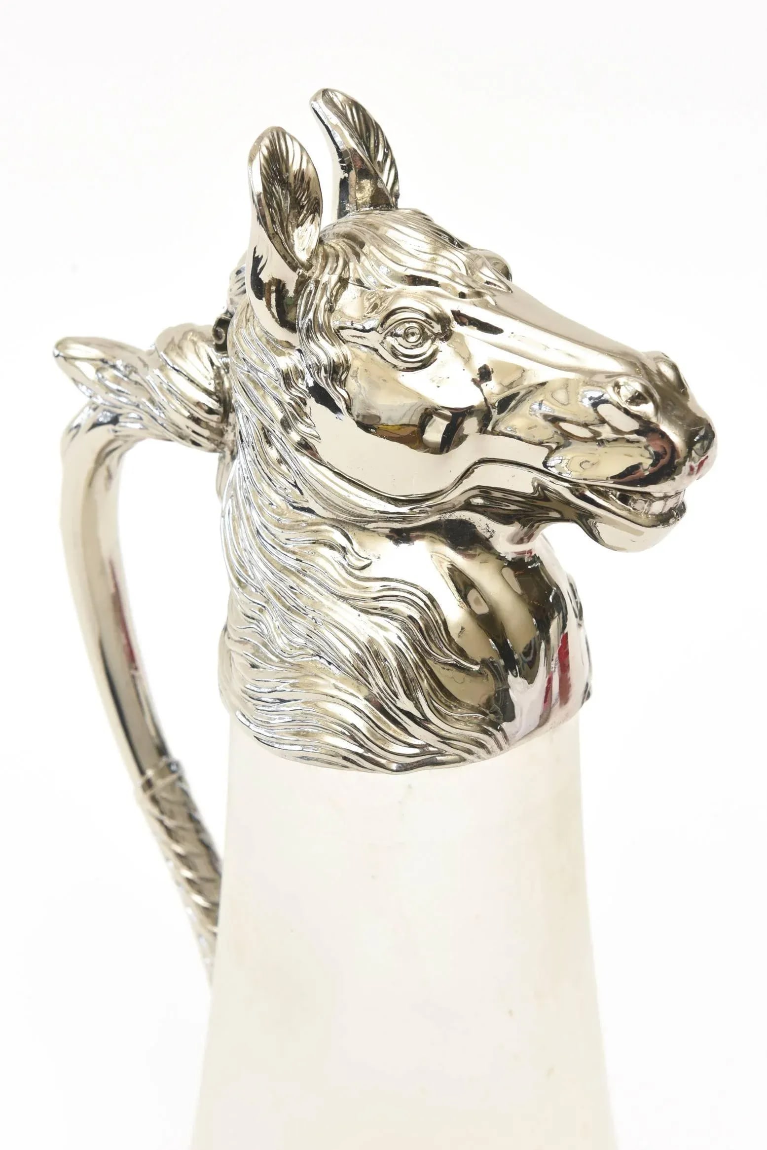 Vintage Retored Nickel-Plated and Frosted Glass Horse Decanter or Pitcher/ Barware - 3
