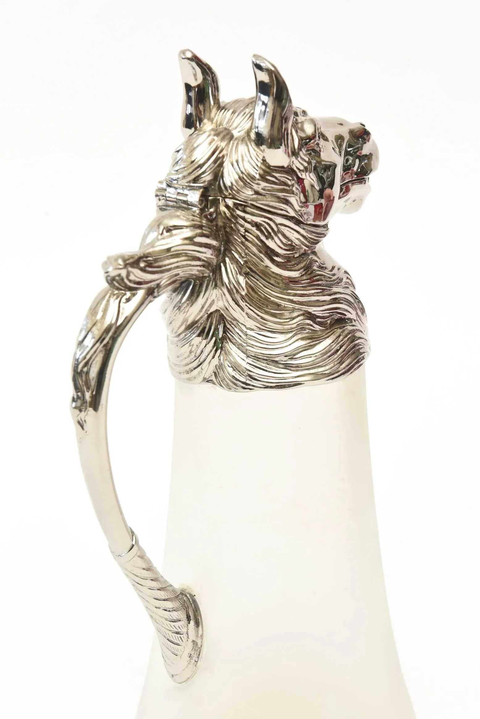 Vintage Retored Nickel-Plated and Frosted Glass Horse Decanter or Pitcher/ Barware - 4