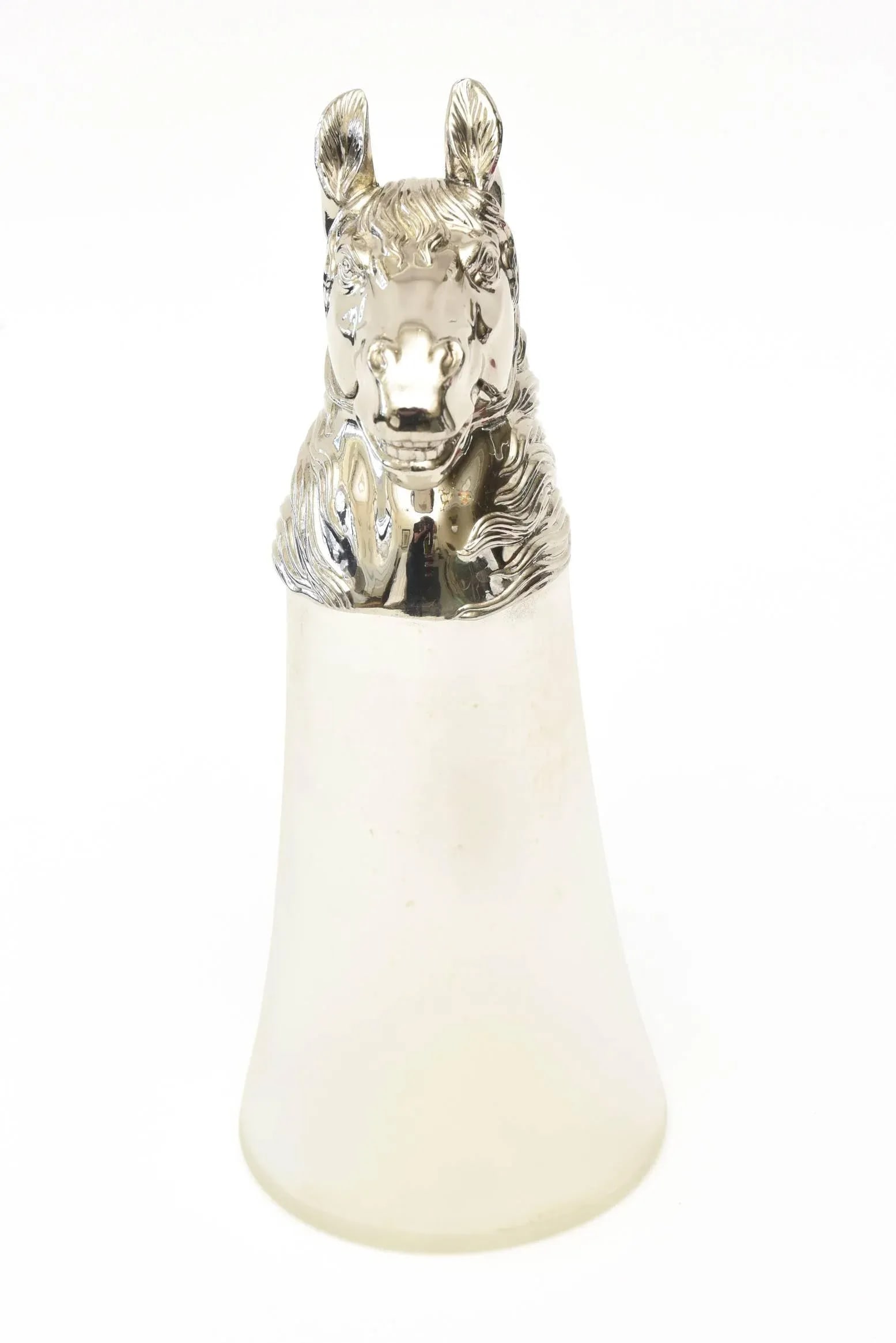 Vintage Retored Nickel-Plated and Frosted Glass Horse Decanter or Pitcher/ Barware - 6