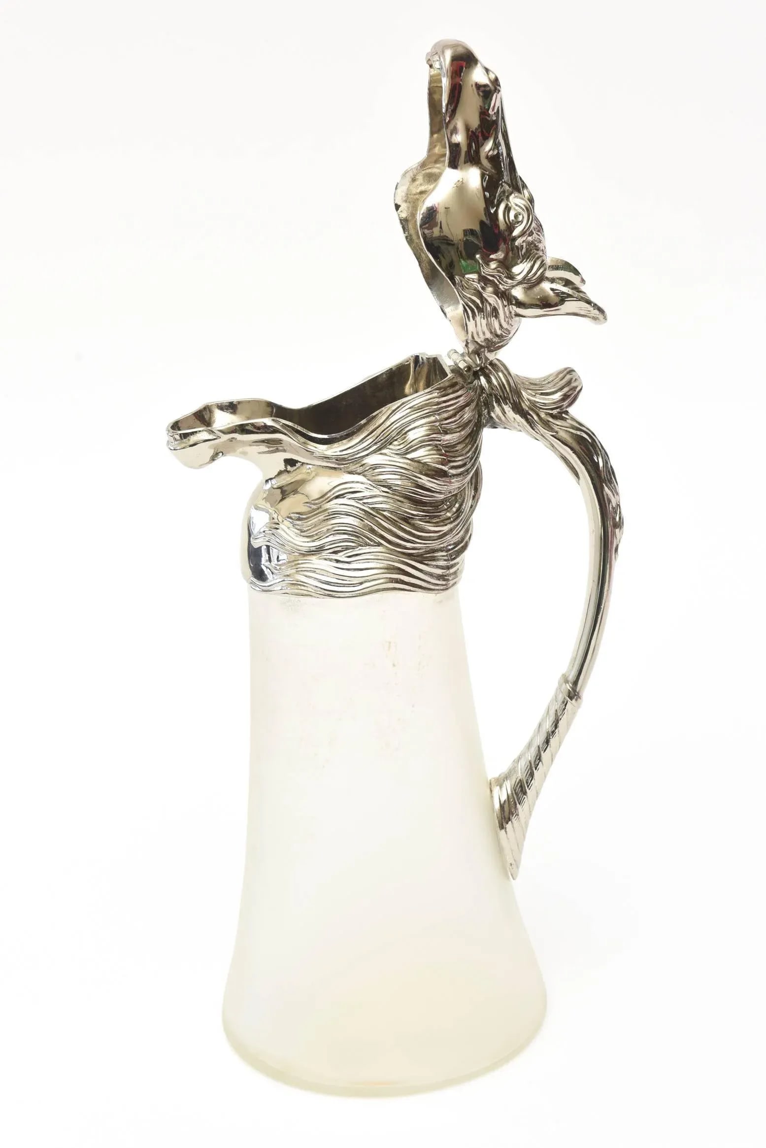Vintage Retored Nickel-Plated and Frosted Glass Horse Decanter or Pitcher/ Barware - 7