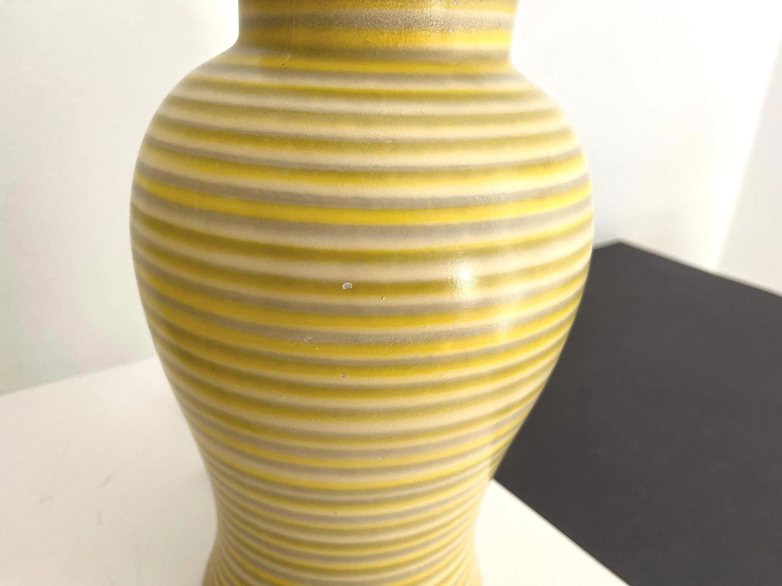 Midcentury Striped Ceramic Ginger Jar Lamps & Shades - a Pair - 14