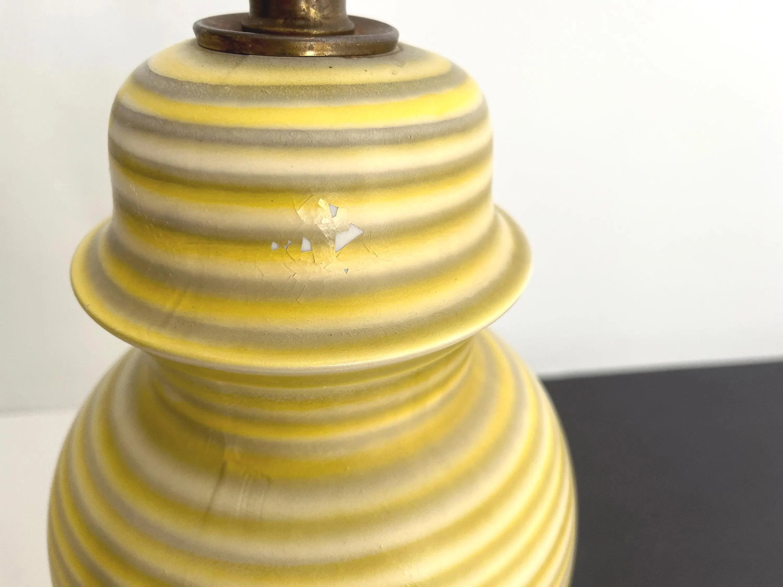 Midcentury Striped Ceramic Ginger Jar Lamps & Shades - a Pair - 16