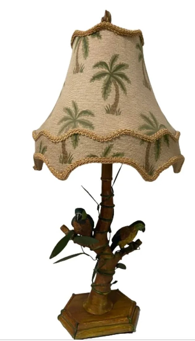 Mid 20th Century Mario Lopez Style Palm Beach Table Lamp Silk Shade - 8