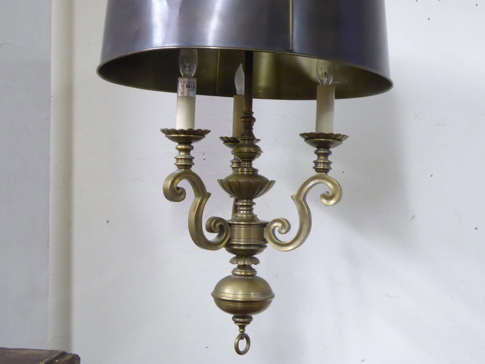 Vintage Brass Chandelier With Tole Shade - 5