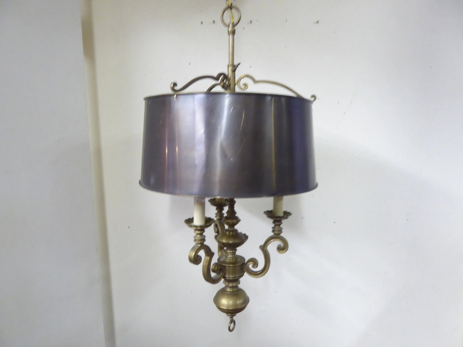 Vintage Brass Chandelier With Tole Shade - 6