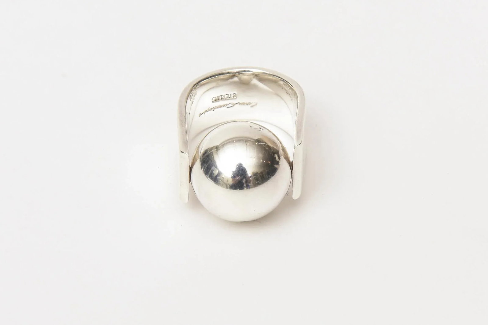 Signed Susan Cummings Sterling Silver Sculptural Ball Ring Size 6 - 5