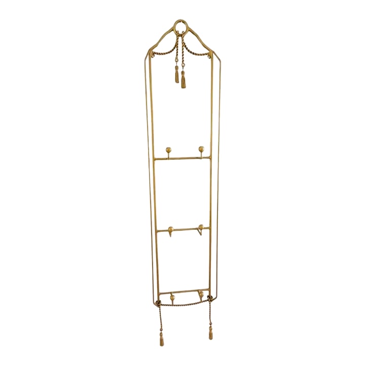 Vintage Hollywood Regency Italian Style Tassels Golden Wall Hanging Slim Vertical Cast Iron Rack Hol (1 of 10)