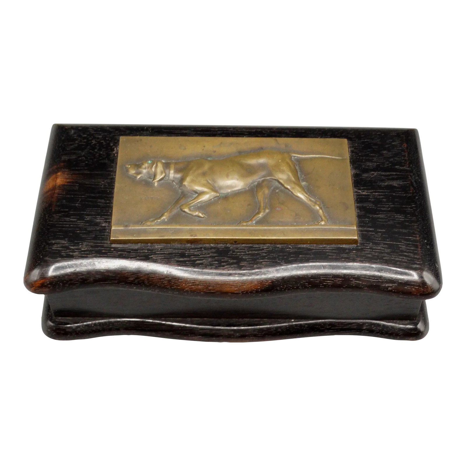 Antique English Ebony Box With Bronze Hunting With Dog (1 of 10)