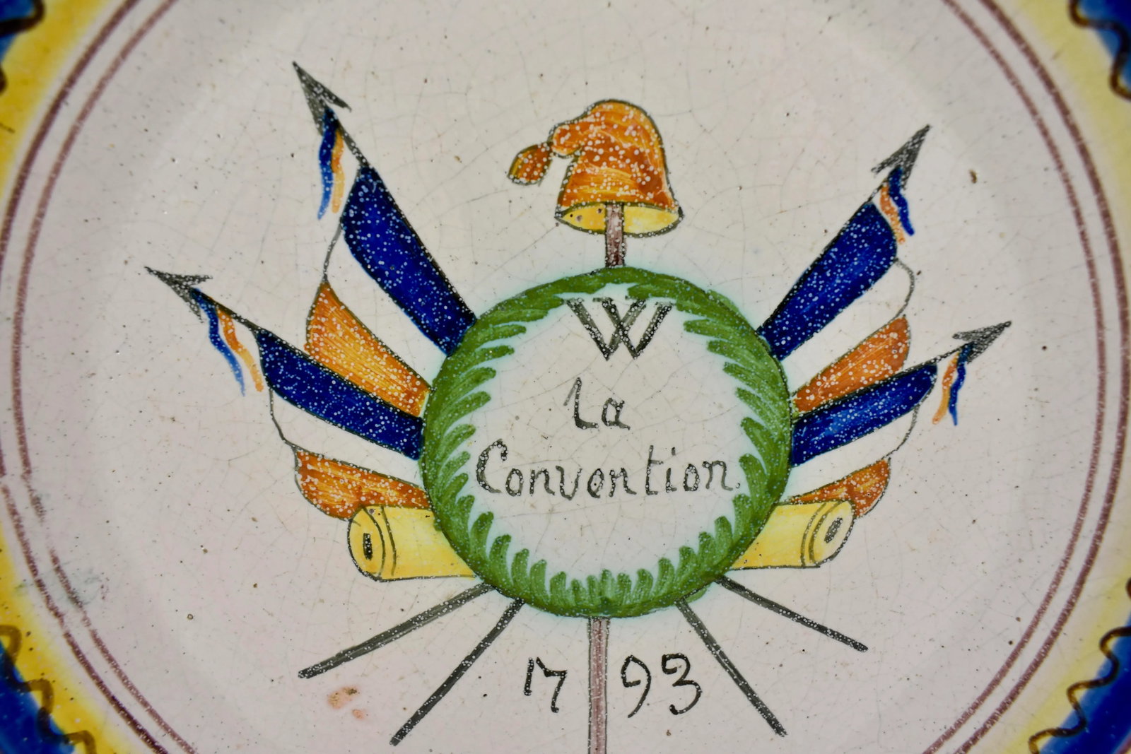 18th C. Nevers French Revolution Tin-Glazed Dish - La Convention - 2