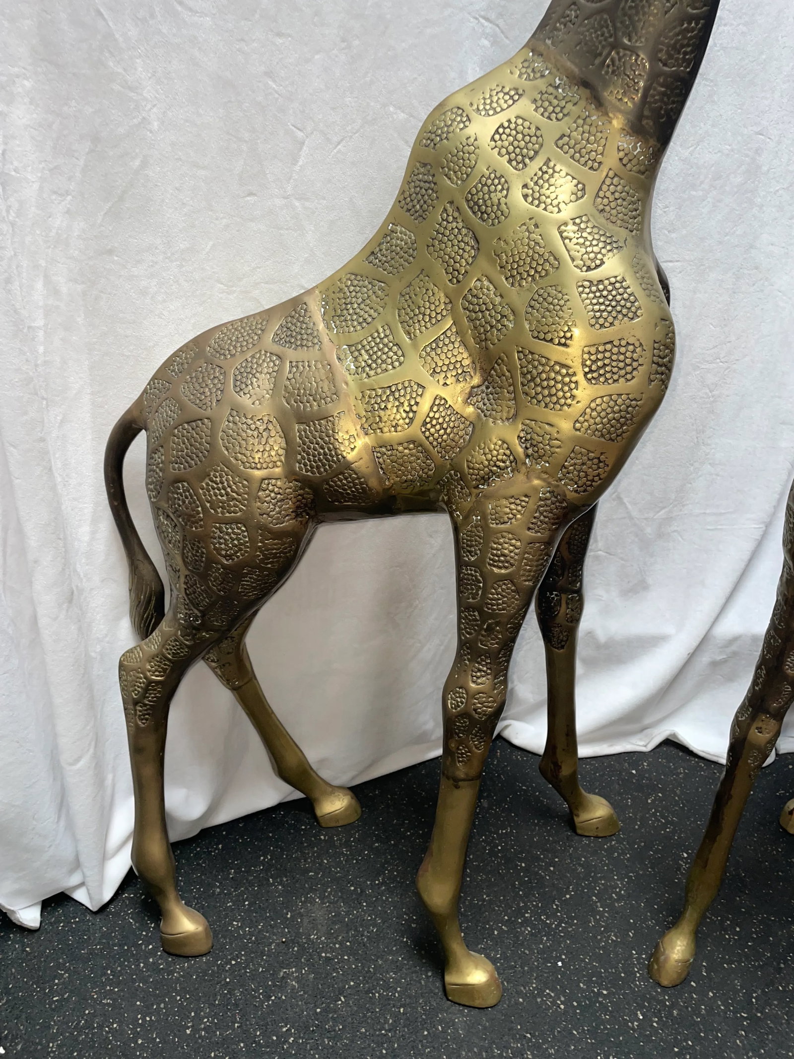 Large Pair of Vintage Elegant Statuesque Brass Giraffe Statues 1970's - 2