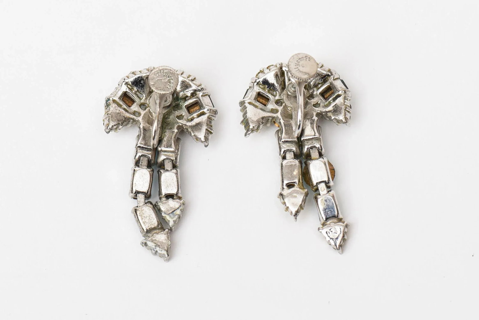 Vintage Hollycraft Signed Clip On Blue Rhinestone Dangle Screw Back Earrings - 2 Pieces - 6