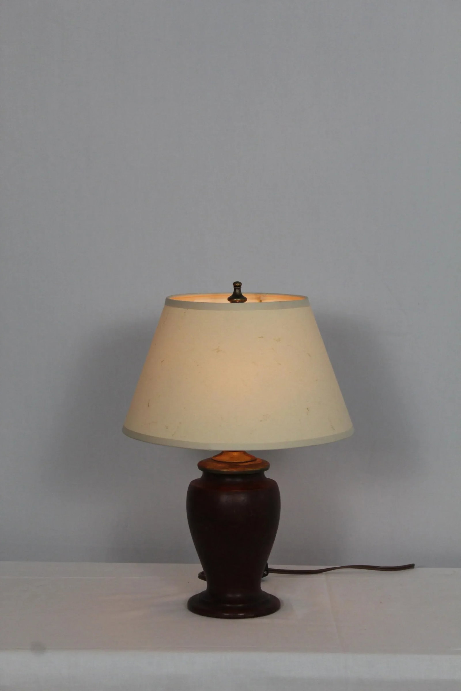 1930s Petite Burled Mahogany Turned Lamp - 7