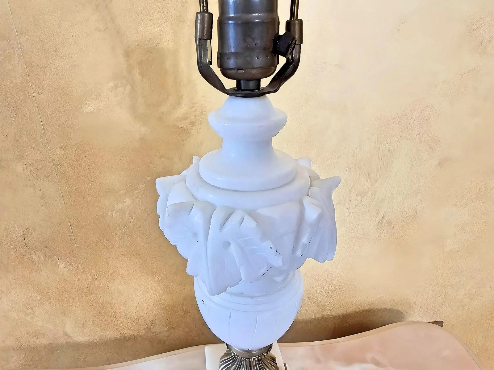 Vintage Carved Alabaster and Brass Table Lamp - 11