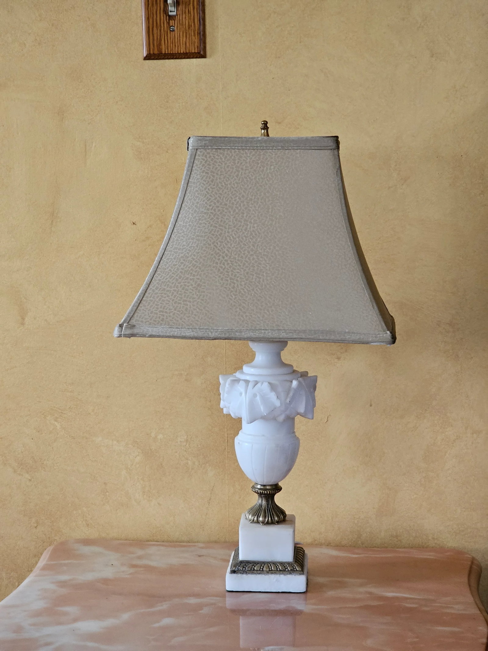 Vintage Carved Alabaster and Brass Table Lamp - 2