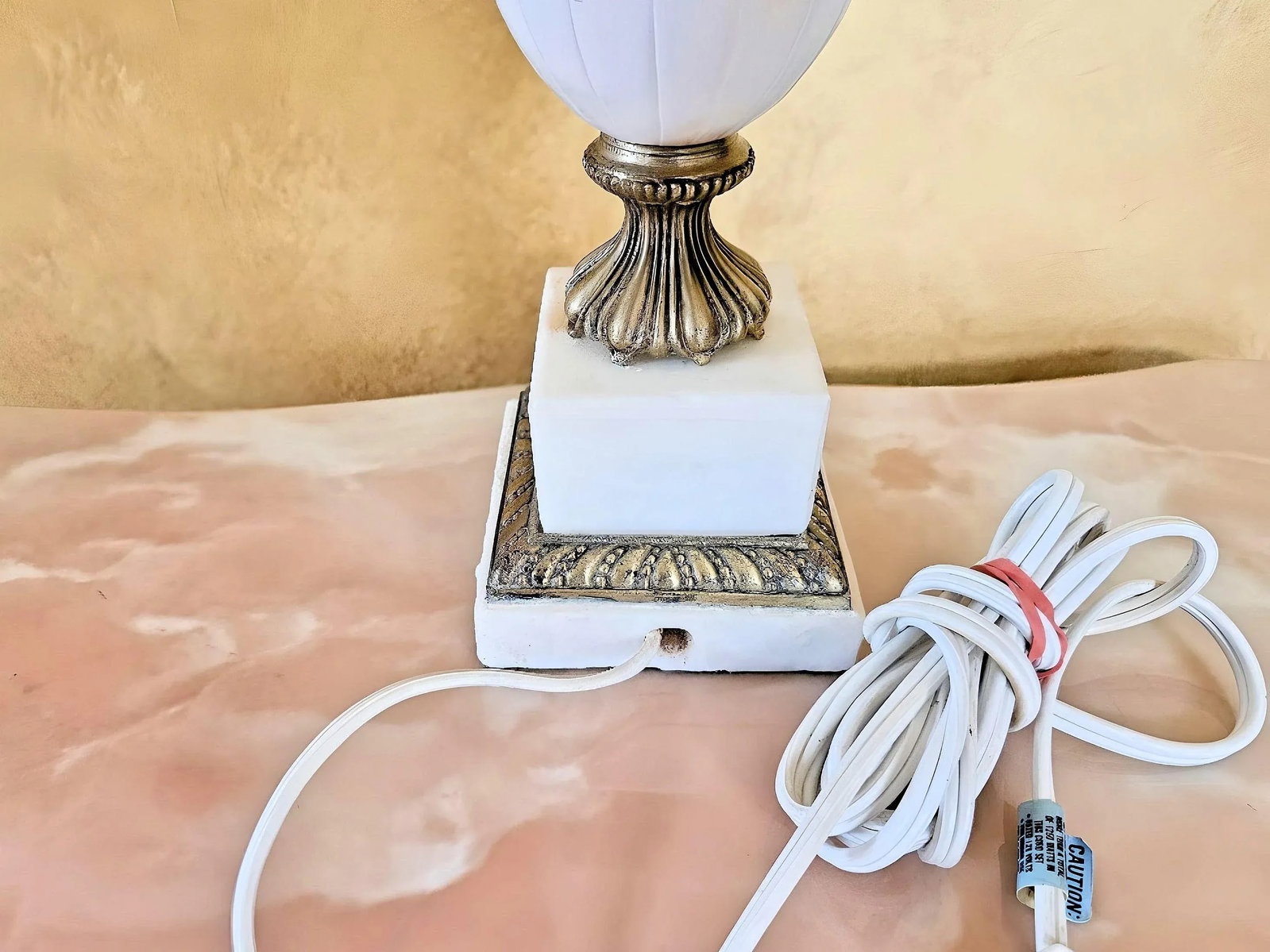 Vintage Carved Alabaster and Brass Table Lamp - 5