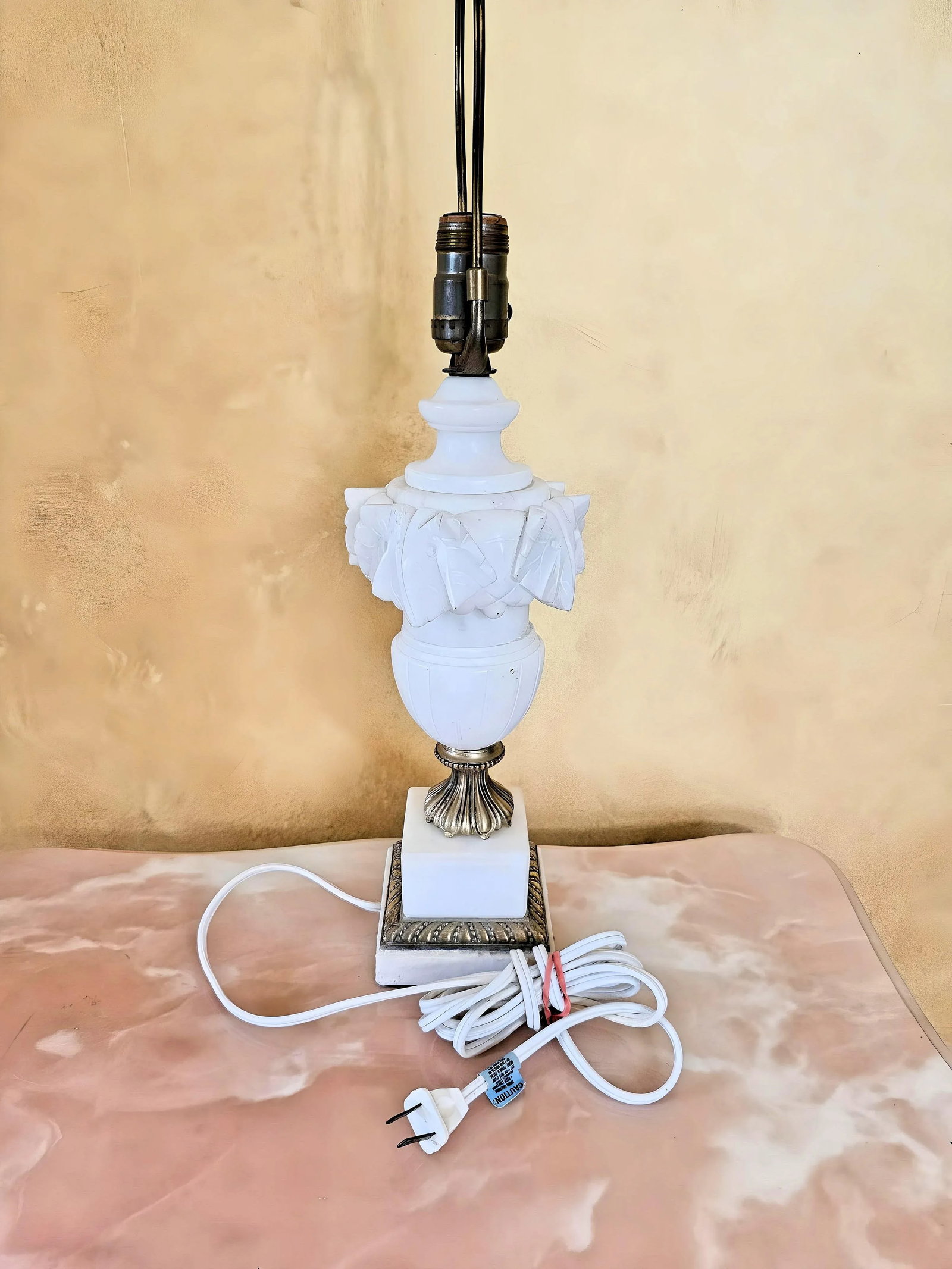 Vintage Carved Alabaster and Brass Table Lamp - 6