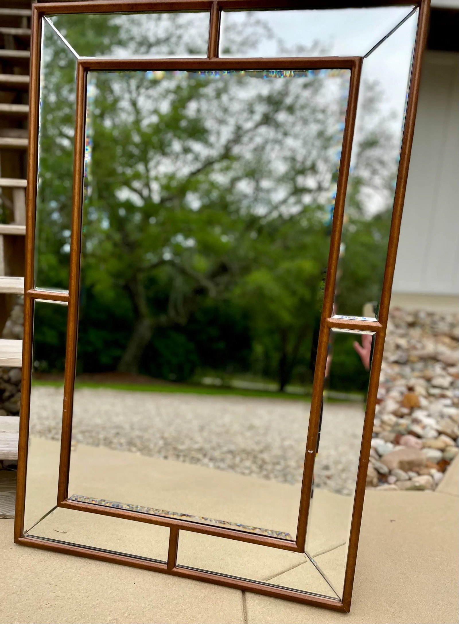 Late 20th Century Bevel on Bevel Mirror in Antique Brass Finish - 2