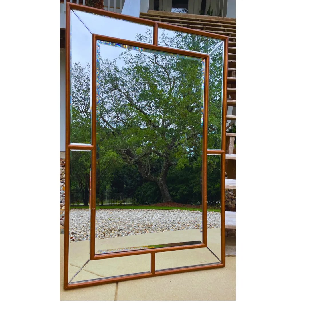 Late 20th Century Bevel on Bevel Mirror in Antique Brass Finish - 3