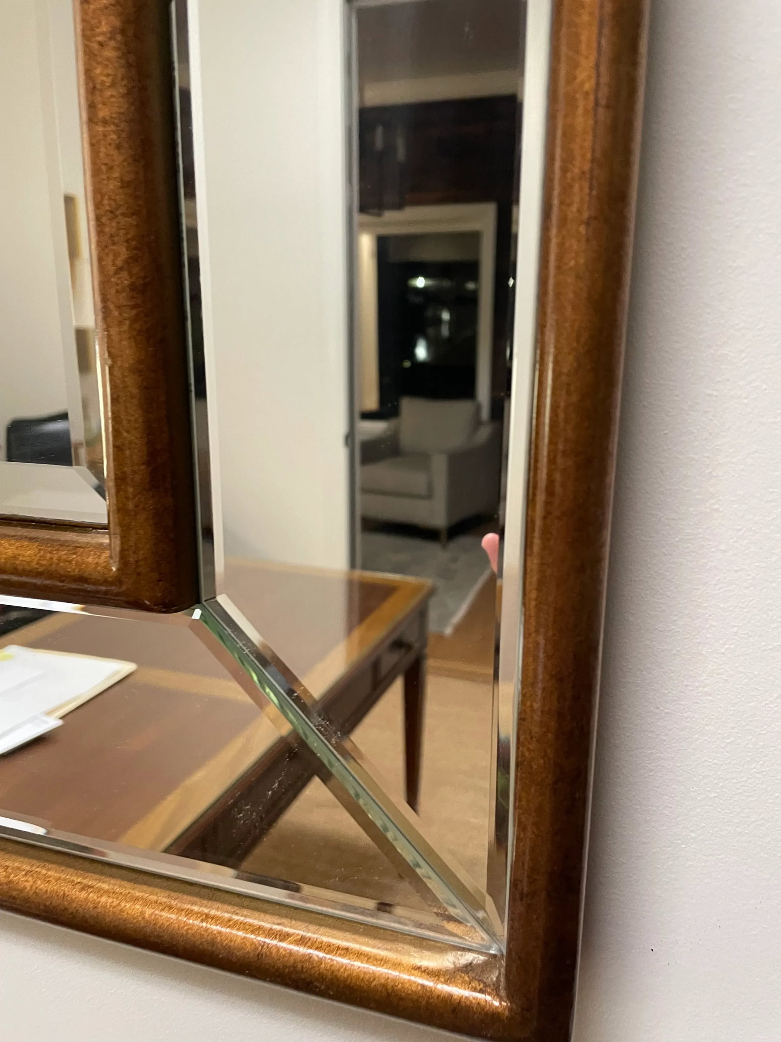 Late 20th Century Bevel on Bevel Mirror in Antique Brass Finish - 5