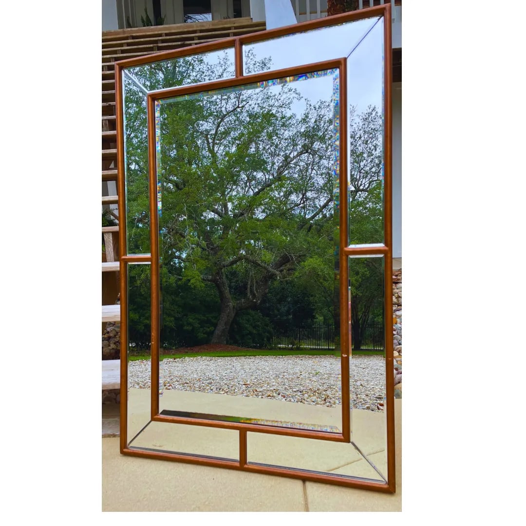 Late 20th Century Bevel on Bevel Mirror in Antique Brass Finish - 8
