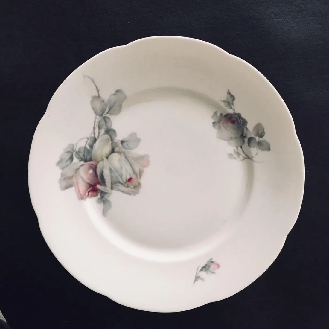 Vintage Cottage Style Gray Rose Pattern Dinner Plates - Set of 10 - 2