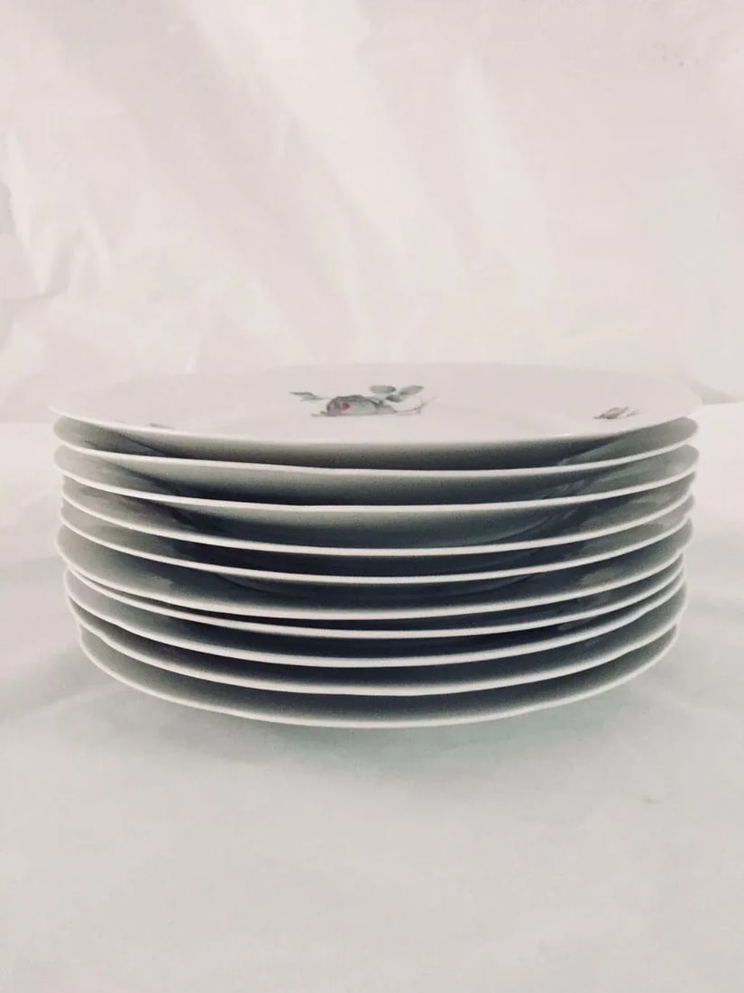 Vintage Cottage Style Gray Rose Pattern Dinner Plates - Set of 10 - 3