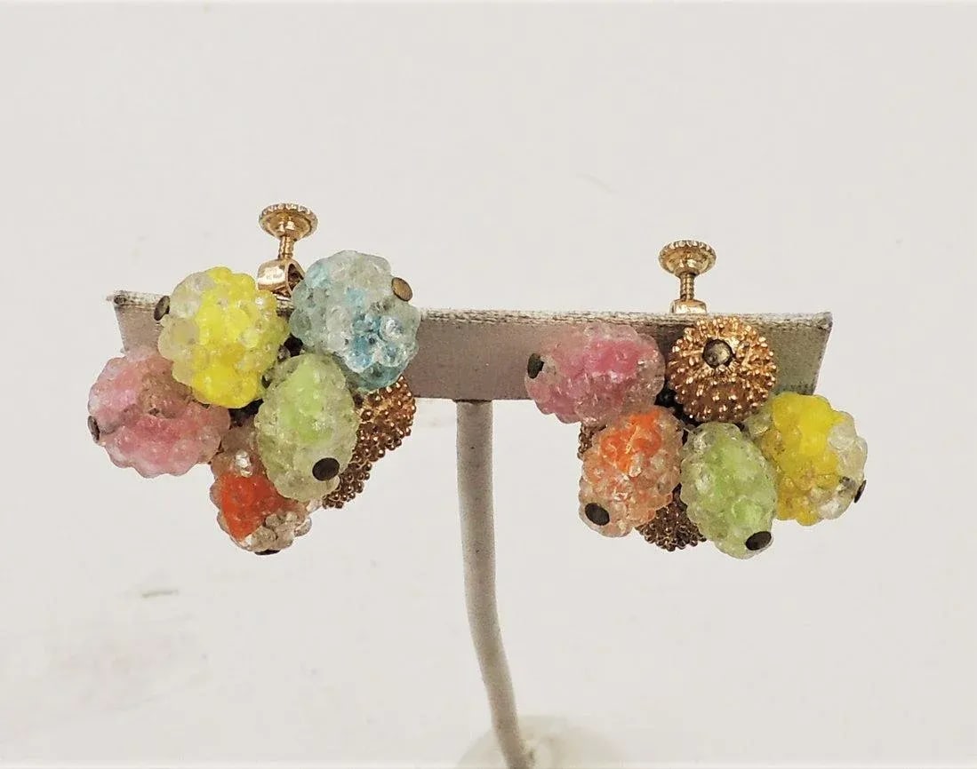 Vintage 1960s Napier "Gum Drop" Colorful Clip Earrings - 2 Pieces - 2