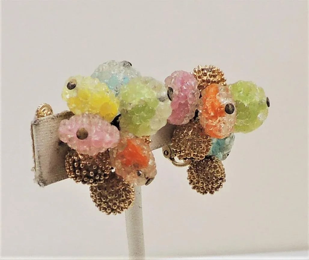 Vintage 1960s Napier "Gum Drop" Colorful Clip Earrings - 2 Pieces - 4