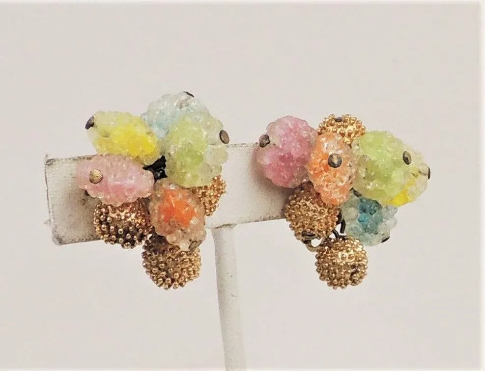 Vintage 1960s Napier "Gum Drop" Colorful Clip Earrings - 2 Pieces - 7