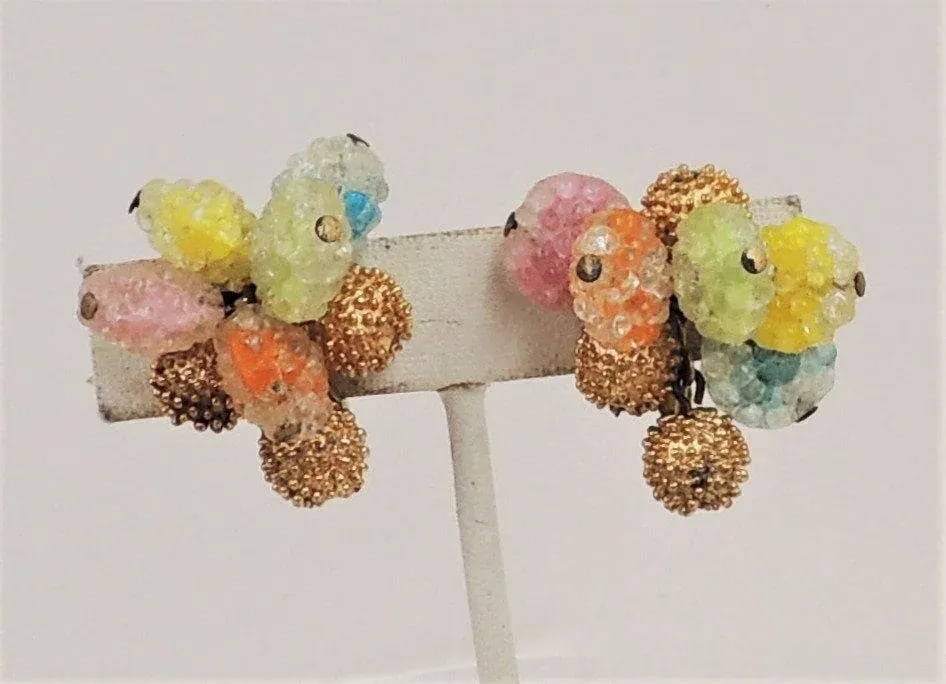 Vintage 1960s Napier "Gum Drop" Colorful Clip Earrings - 2 Pieces - 8