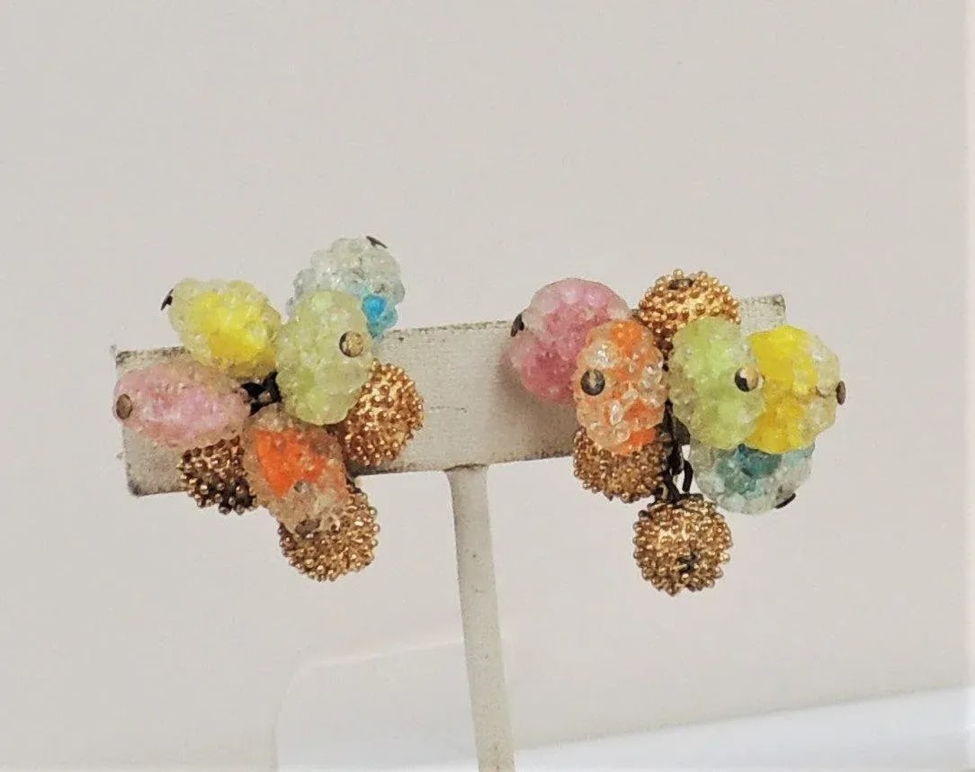 Vintage 1960s Napier "Gum Drop" Colorful Clip Earrings - 2 Pieces - 9