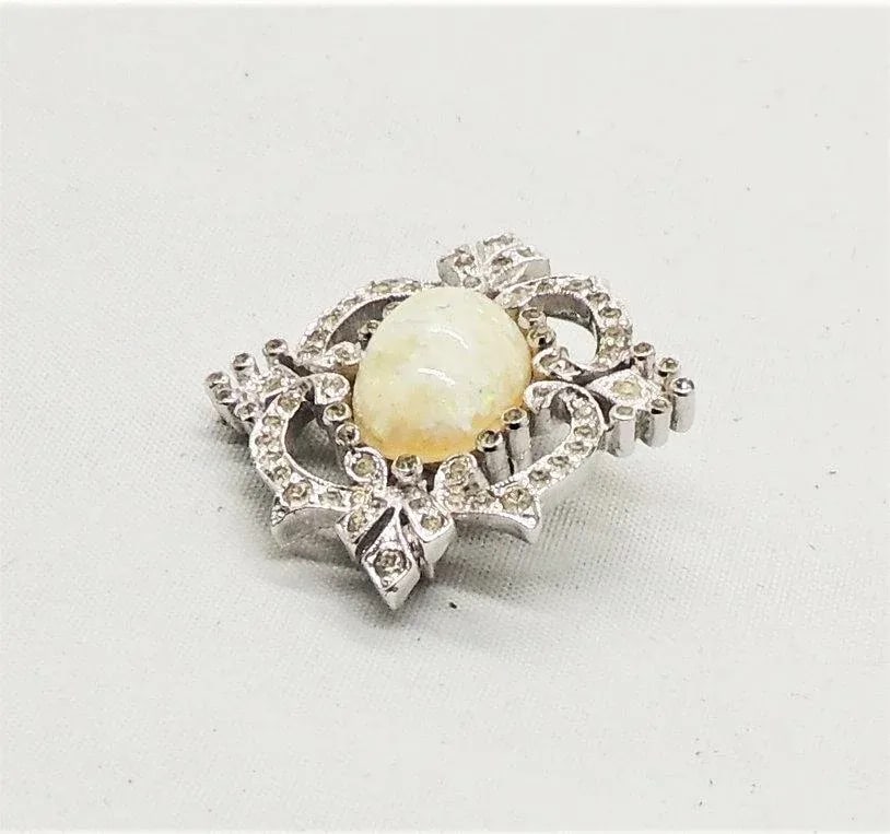 Vintage Signed Panetta Rhodium Plated Faux-Opal Brooch - 5