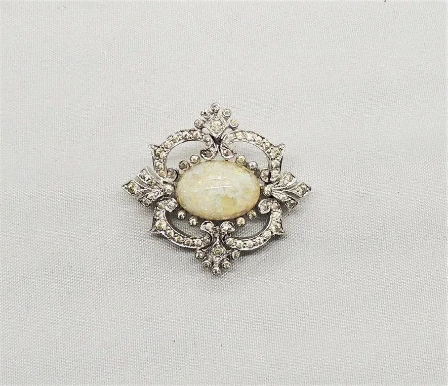 Vintage Signed Panetta Rhodium Plated Faux-Opal Brooch - 6