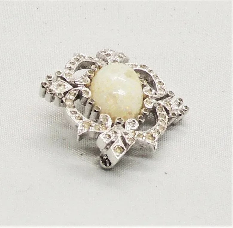 Vintage Signed Panetta Rhodium Plated Faux-Opal Brooch - 7