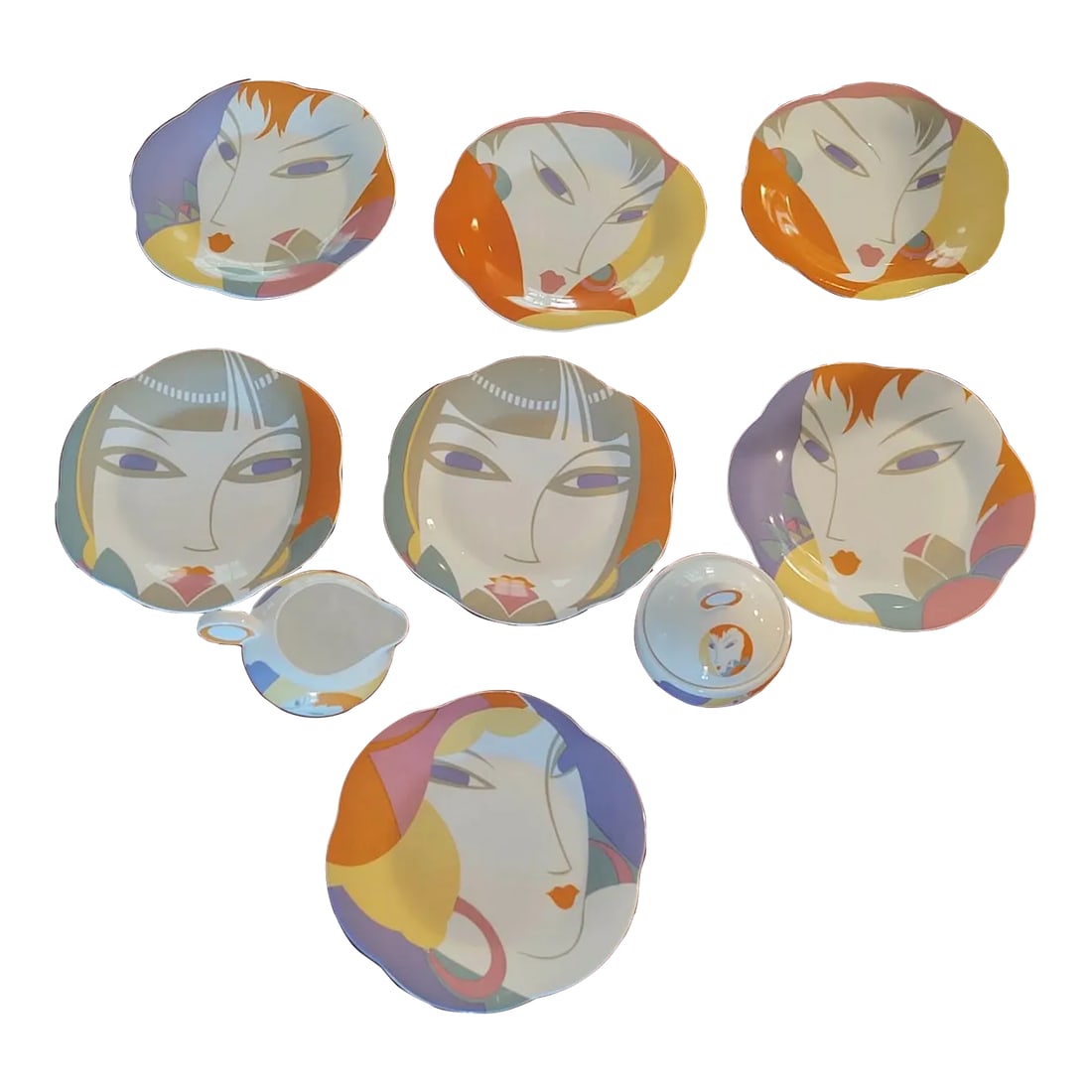 1980s "Visage" Salad Plates and a Cream and Sugar Set by Larry Laslo- 10 Pieces (1 of 10)