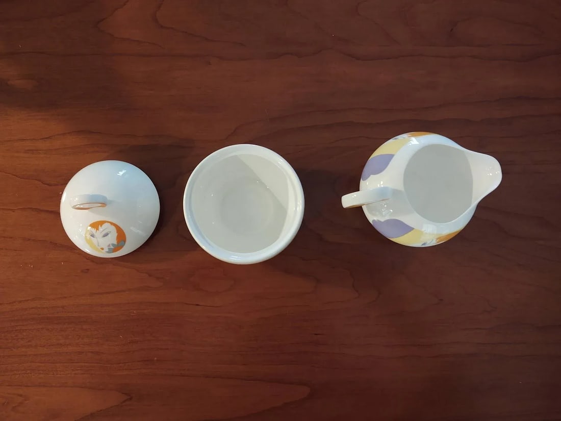1980s "Visage" Salad Plates and a Cream and Sugar Set by Larry Laslo- 10 Pieces - 5